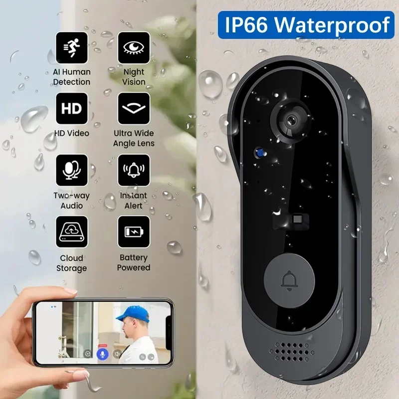 Smart Doorbell Wired - 비디오 HD 무선 방수 도어벨 카메라,